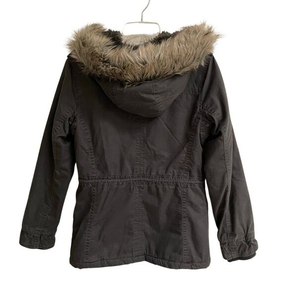 Aeropostale Y2K Utility Jacket Womens S Faux Fur Lined Hood Military Bomber Gray - Picture 5 of 13